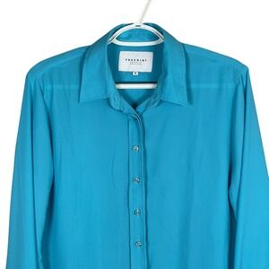 The Shirt by Rochelle‎ Behrens Top Blouse Womens M Blue Button Up Long Sleeve